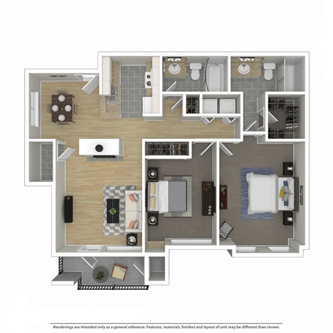Floor plan for 2 beds, 2 baths, 930 sqft
